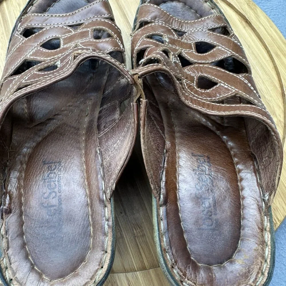 Josef Seibel Catalonia Wedge Sandals Womens Size 38 US 7-7.5 Brown Leather Shoes